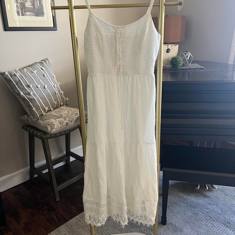 White lace midi cottagecore dress